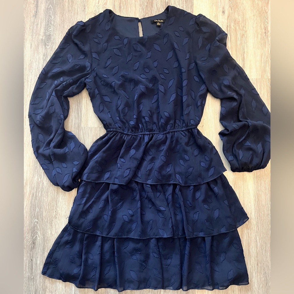 Navy long sleeve dress with cute ruffled skirt